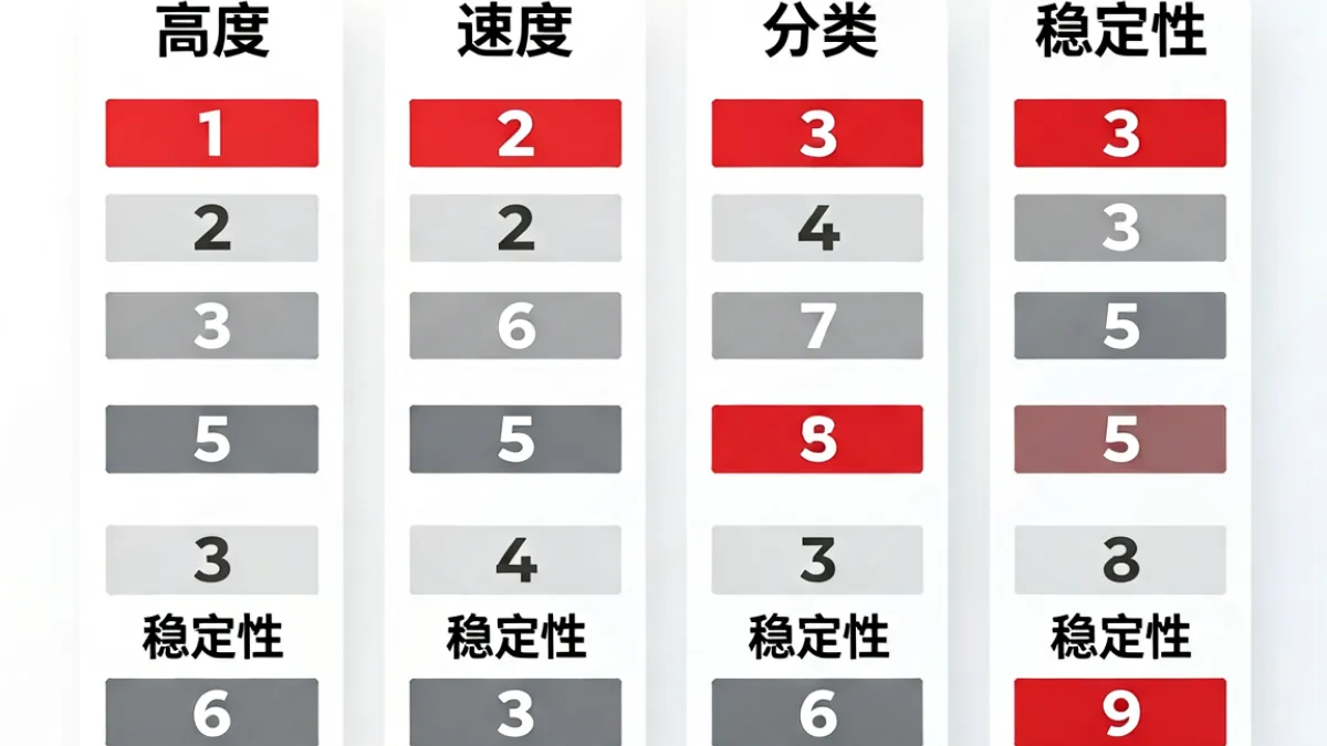 俺去也网址与同类平台横向对比示意图，展示多个网站在各维度评分的可视化排列